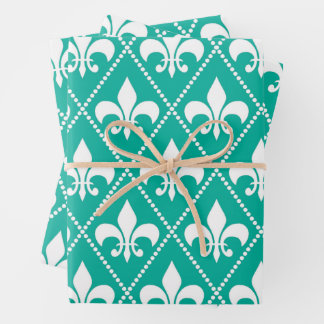 Aqua Fleur de Lis Wrapping Paper Sheet