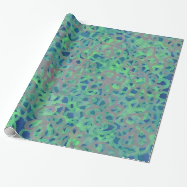 Aqua floral Abstract Design Wrapping Paper (Unrolled)