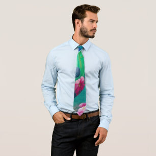 Aqua Floral Abstract Garden Tie