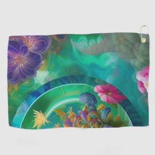 Aqua Floral Abstract underwater Garden   Golf Towel