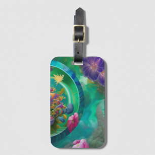 Aqua Floral Abstract underwater Garden Luggage Tag