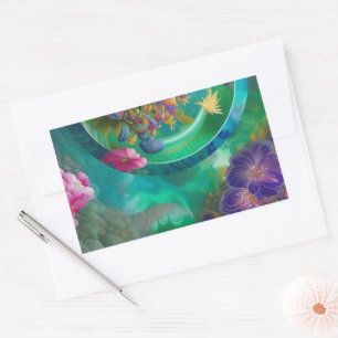 Aqua Floral Abstract underwater Garden Rectangular Sticker