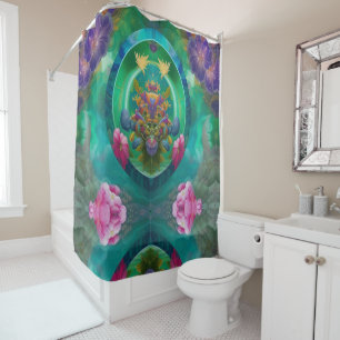 Aqua Floral Abstract underwater Garden Shower Curtain