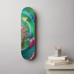 Aqua Floral Abstract underwater Garden Skateboard