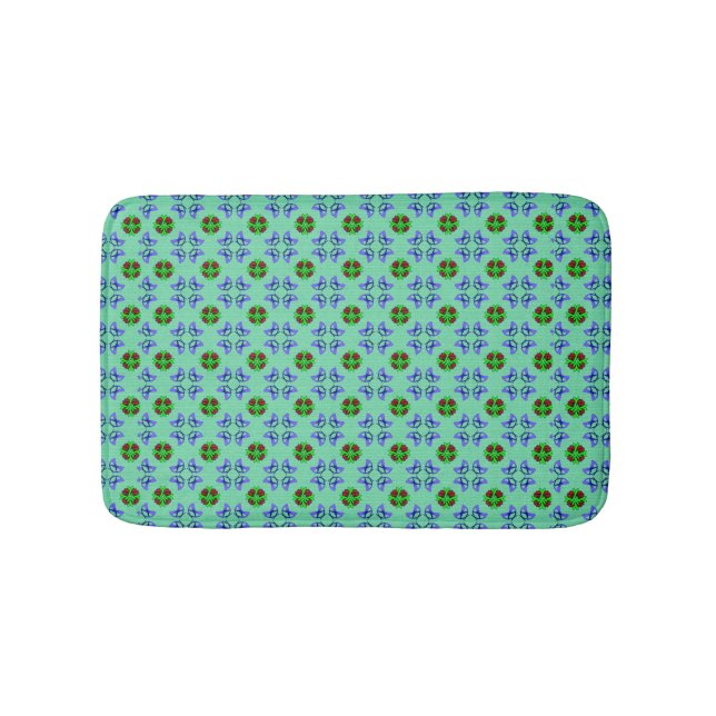 Aqua Floral Bath Mat (Front)
