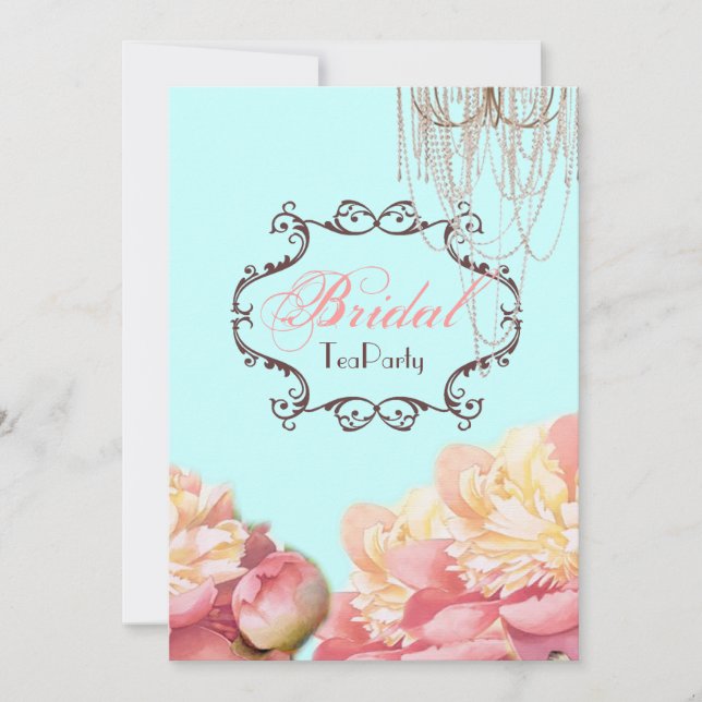 Aqua Floral Bridal Shower Tea Party Invitation (Front)