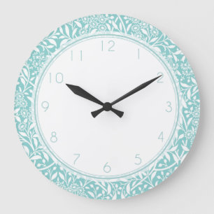 Aqua Floral Damask Pattern Large Clock