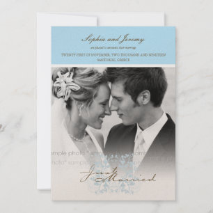 Aqua Floral Flourish Photo Wedding Announcement