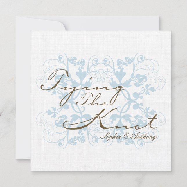Aqua Floral Flourish Tying The Knot Wedding Invite (Front)