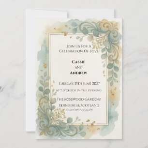 Aqua Floral Garden Wedding Invitation