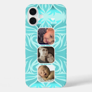 Aqua Floral iPhone 6 Instagram photo collage iPhone 16 Plus Case