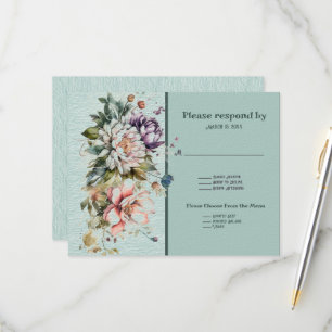 Aqua Floral Lawn Wedding RSVP Card