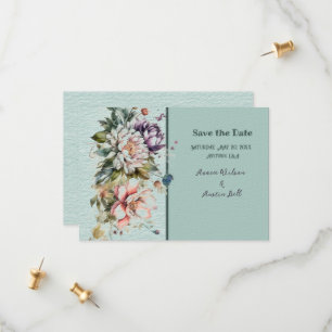 Aqua Floral Lawn Wedding Save The Date