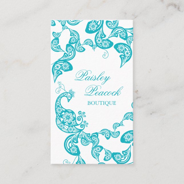 Aqua Floral Paisley Peacock Stylish Chic Elegant Business Card (Front)