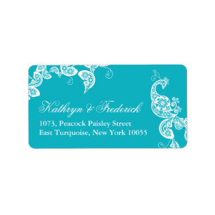 Aqua Floral Paisley Peacock Wedding Address Labels