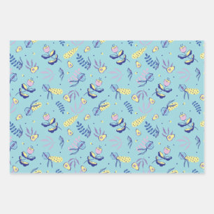 Aqua Floral Patterned Wrapping Paper