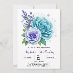 Aqua Floral Surprise 40th Birthday Invitation