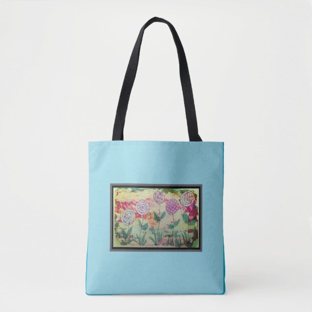 Aqua Floral  Tote Bag (Front)