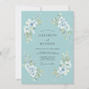 Aqua Floral Whimsy Wedding Invitation