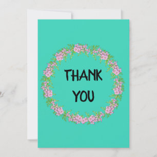 Aqua Floral Wreath Thank You Card