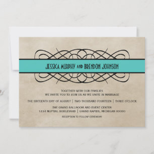Aqua Flourish Border Wedding Invitation