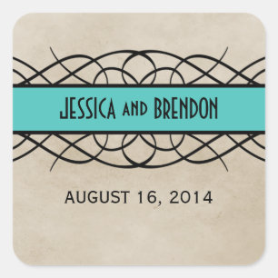 Aqua Flourish Border Wedding Stickers