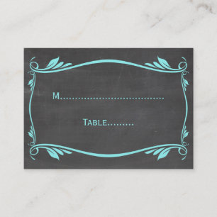 Aqua Flourish Chalkboard Place Card