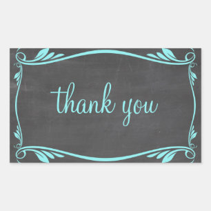 Aqua Flourish Chalkboard Thank You Stickers
