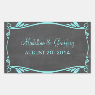 Aqua Flourish Chalkboard Wedding Stickers