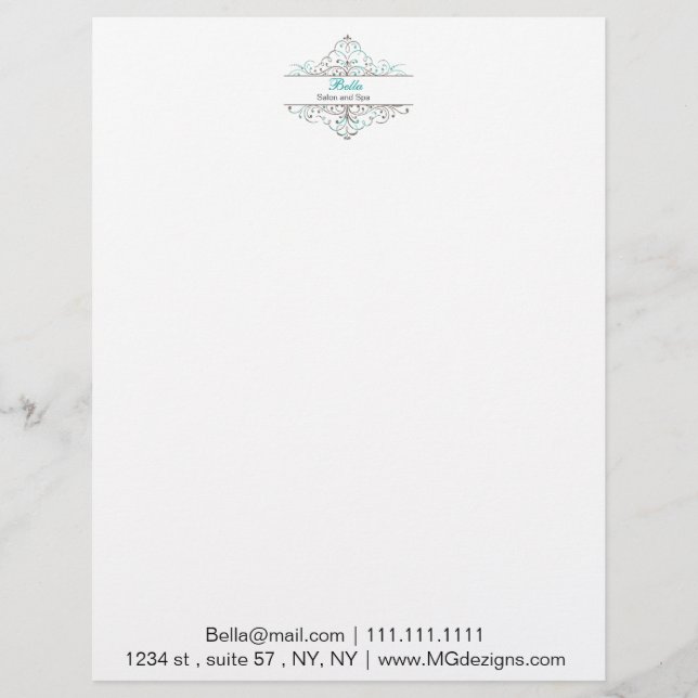 Aqua Flourish Personalised Business Stationery Letterhead Template (Front)
