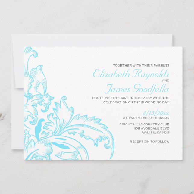 Aqua Flourish Wedding Invitations (Front)
