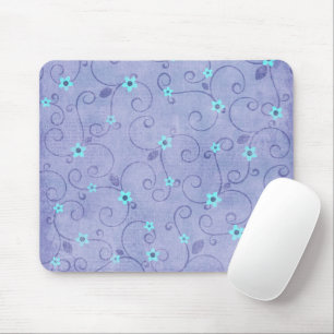 Aqua Flowers on Purple Mouse Mat