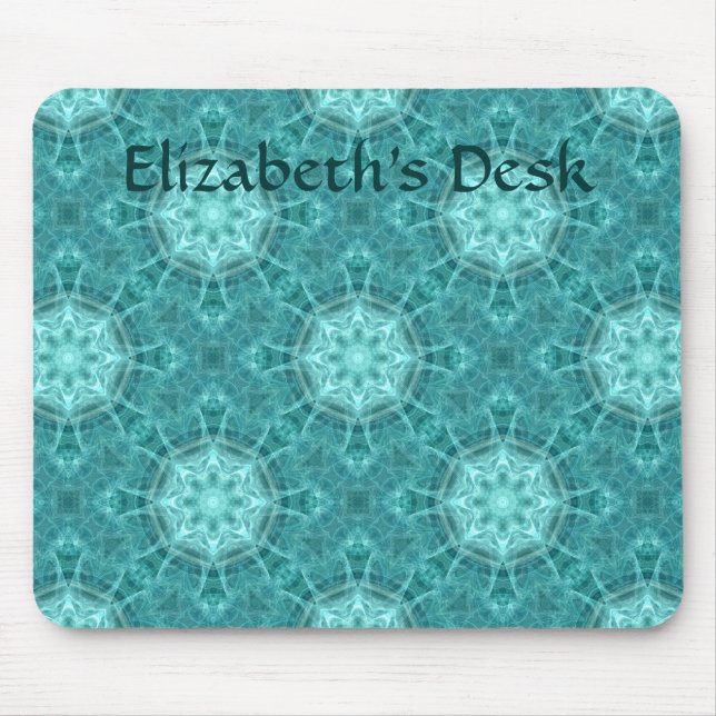 Aqua fractal kaleidoscope mouse mat (Front)