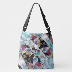 Aqua Fuschia Purple Beige Diagonal Painterly Rows Crossbody Bag