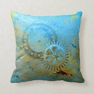 Aqua Gears Steampunk Pillow