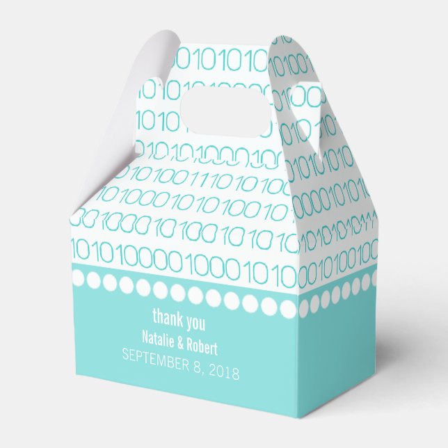Aqua Geek Chic Binary Code Favour Boxes (Front Side)