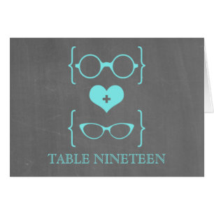 Aqua Geeky Glasses Chalkboard Table Number Card