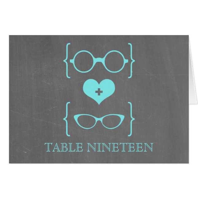 Aqua Geeky Glasses Chalkboard Table Number Card (Front Horizontal)