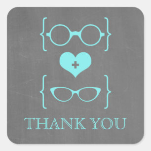 Aqua Geeky Glasses Chalkboard Thank You Stickers
