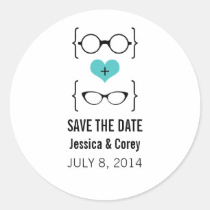 Aqua Geeky Glasses Save the Date Stickers