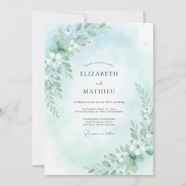 Aqua Gentle Bloom Wedding Invitation (Front)