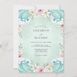 Aqua Gentle Floral Wedding Invitation