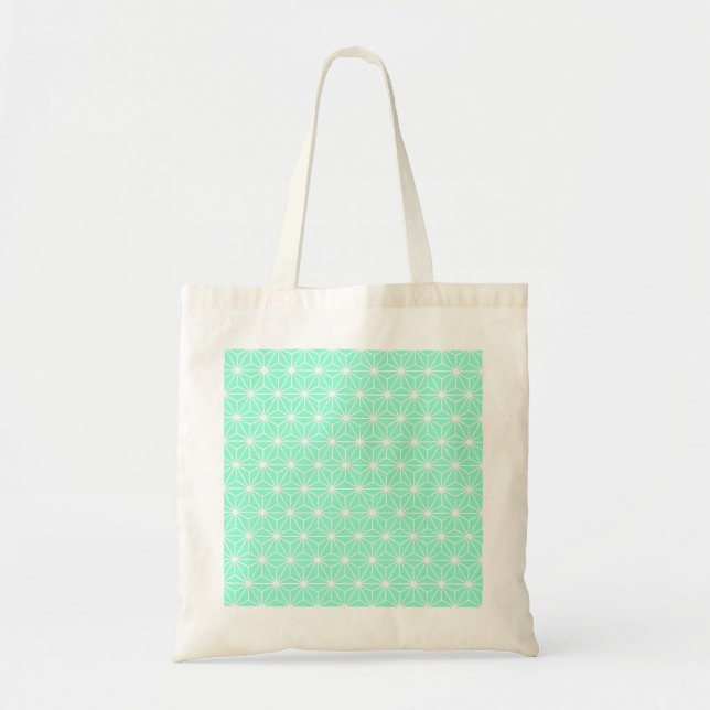 Aqua Geometric Art Deco Style Triangles Pattern Tote Bag (Front)