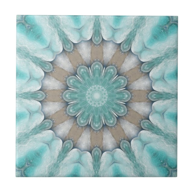 Aqua Geometric Floral Beach Star Bathroom Tile (Front)