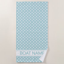 Aqua Geometric Pattern. Boat Name Beach Towel