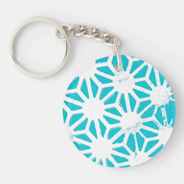 Aqua geometric pattern key ring (Front)