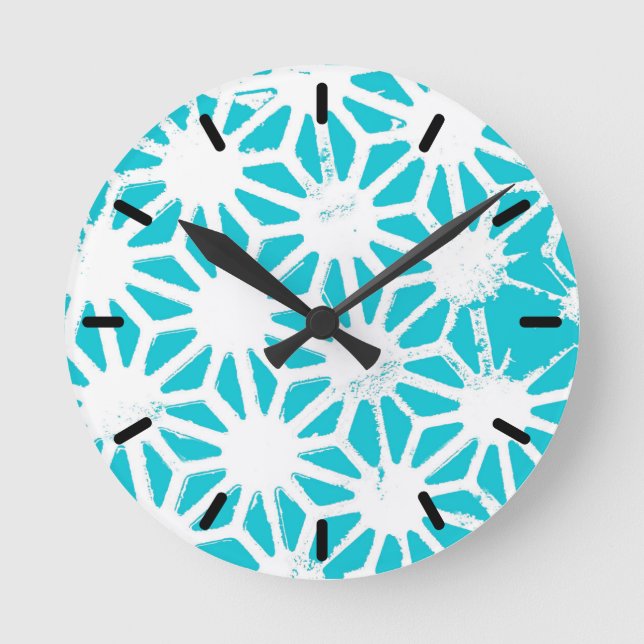 Aqua geometric pattern round clock (Front)
