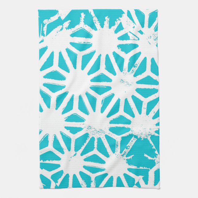 Aqua geometric pattern tea towel (Vertical)