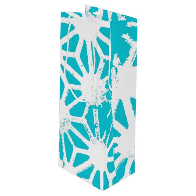 Aqua geometric pattern wine gift bag (Front Angled)