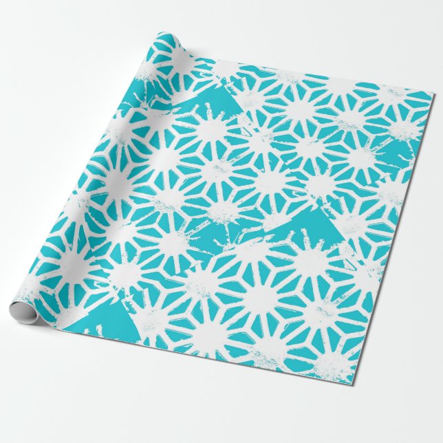 Aqua geometric pattern wrapping paper (Unrolled)